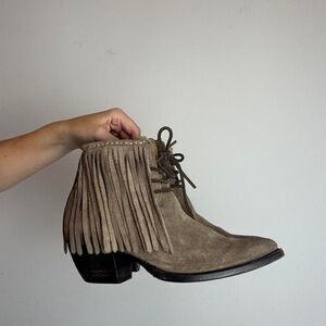 Frye Vintage Y2K Ash Suede Grayish Fringe Ankle Boots